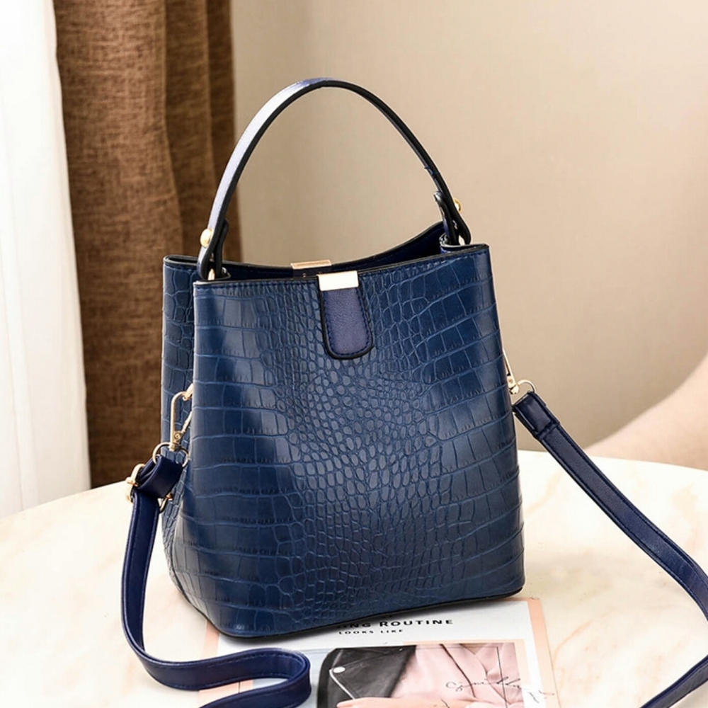 COPY - Crocodile pattern bucket leather bag